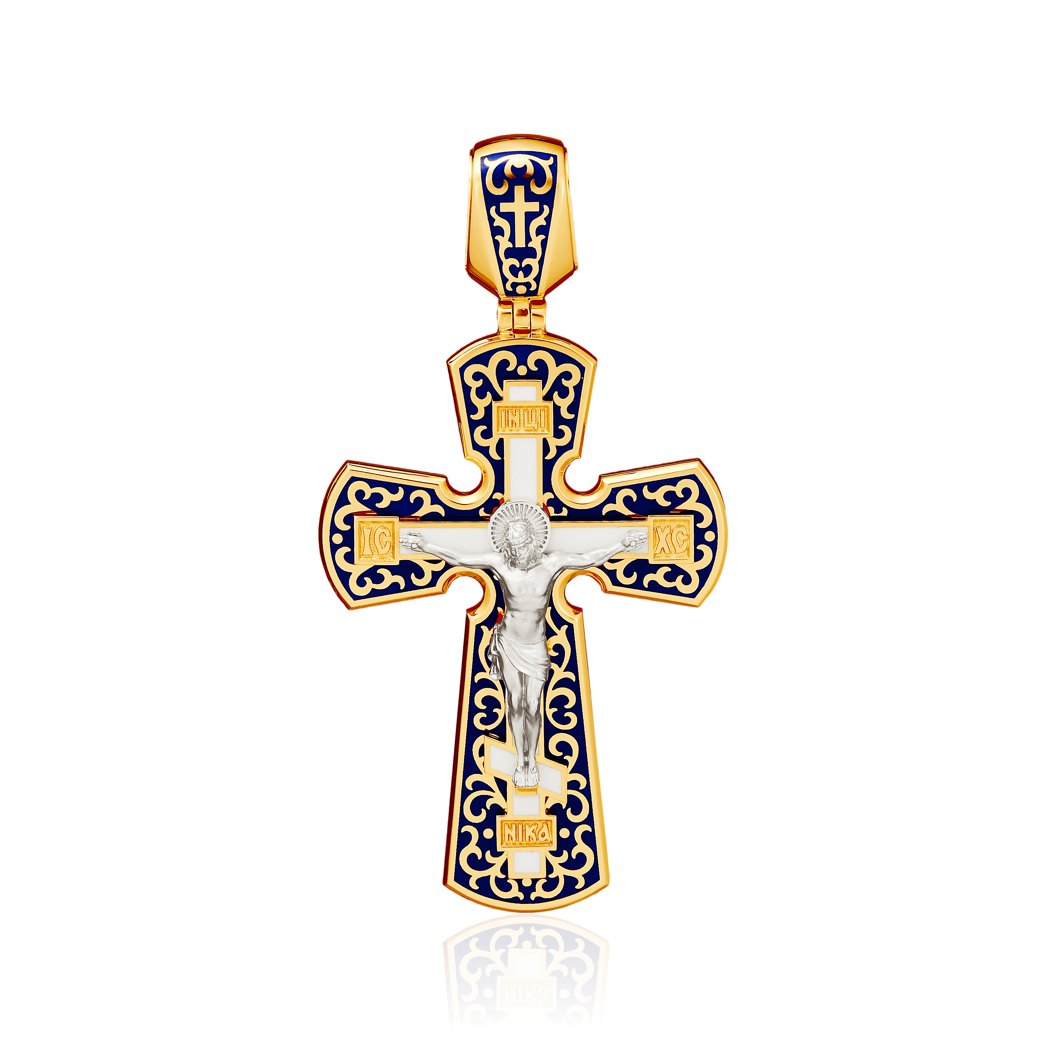 Крест с эмалью из желтого золота 585 пробы, фото № 3