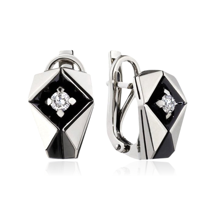 Серьги с 2 бриллиантами в белом золоте 585 пробы (арт. 34586)