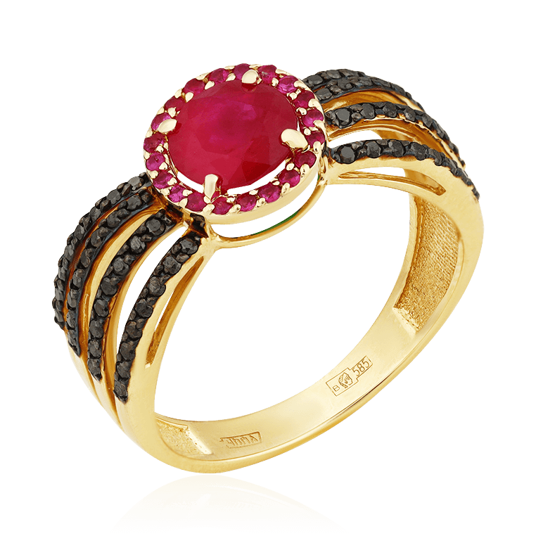 Кольцо с рубином, бриллиантами из желтого золота 585 пробы (арт. 86037)