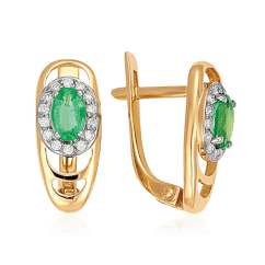 Серьги с изумрудом, бриллиантами из красного золота 585 пробы (арт. 34924)