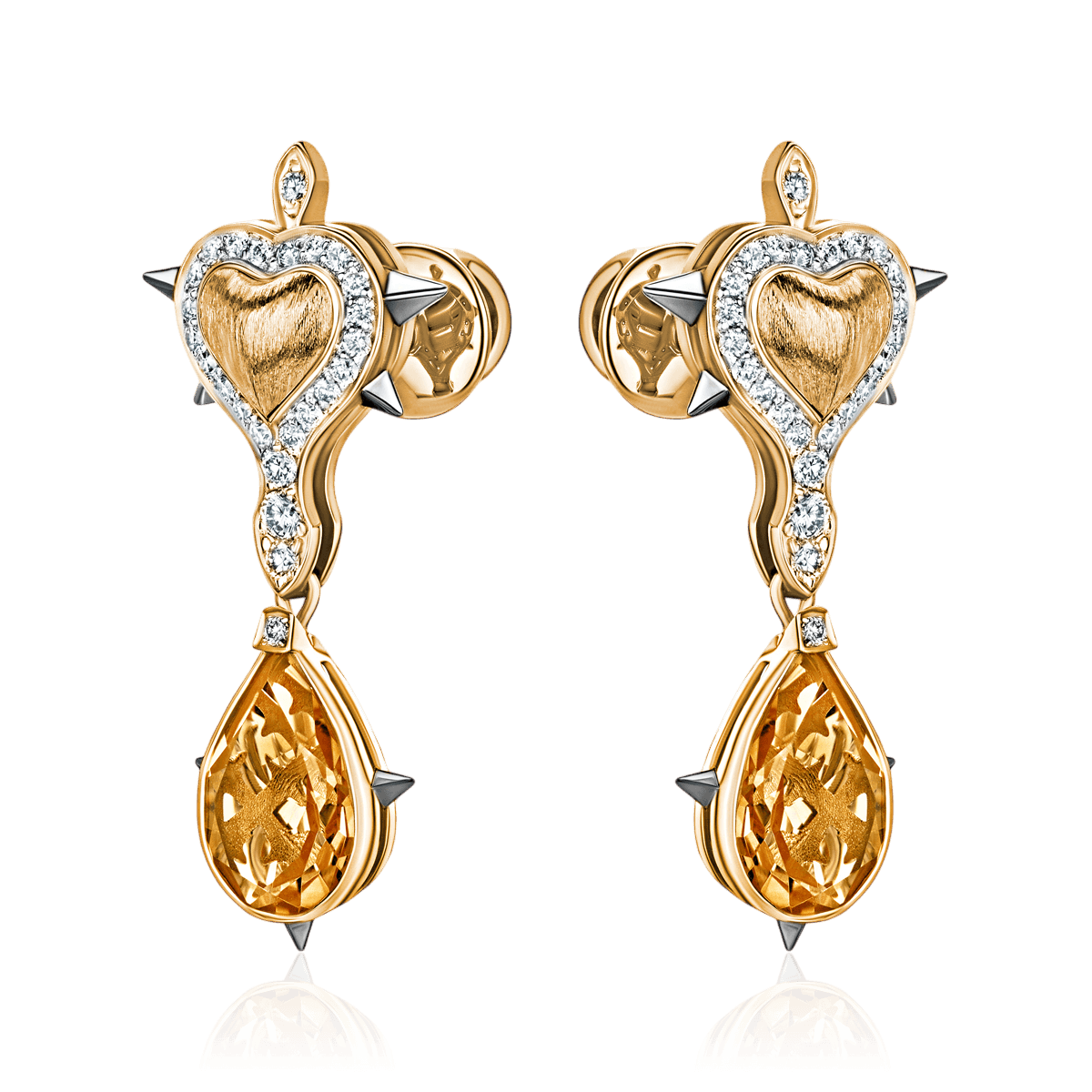 Серьги с бриллиантами, цитрином из желтого золота 585 пробы (арт. 130749)