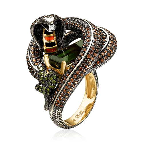 Кольцо с бриллиантами, хризопразом из комбинированного золота 585 пробы (арт. 85384)