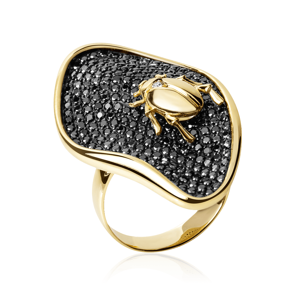 Кольцо Жук с бриллиантами из желтого золота 585 пробы, фото № 1