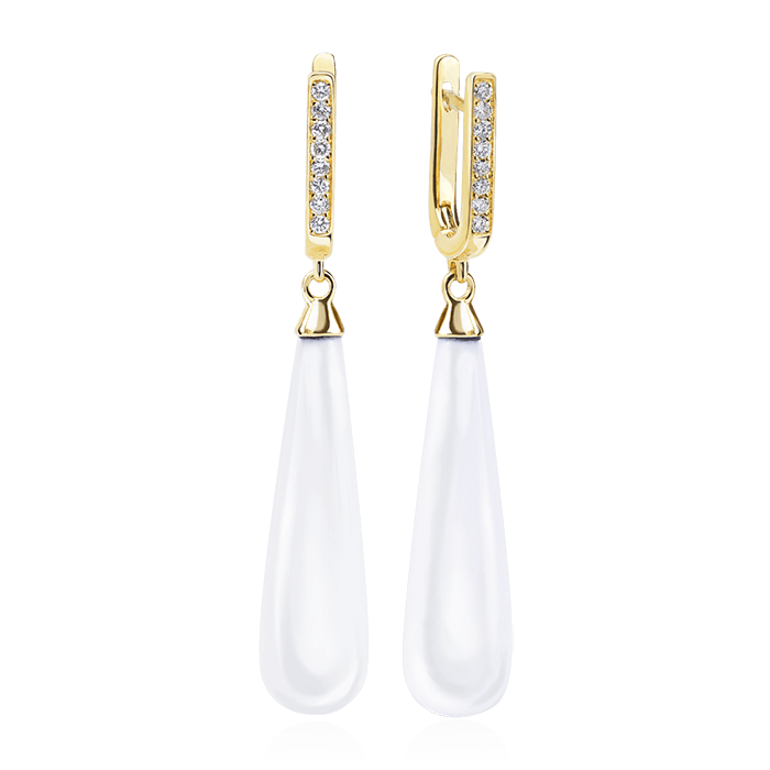 Серьги с бриллиантами, халцедоном из желтого золота 585 пробы, фото № 1