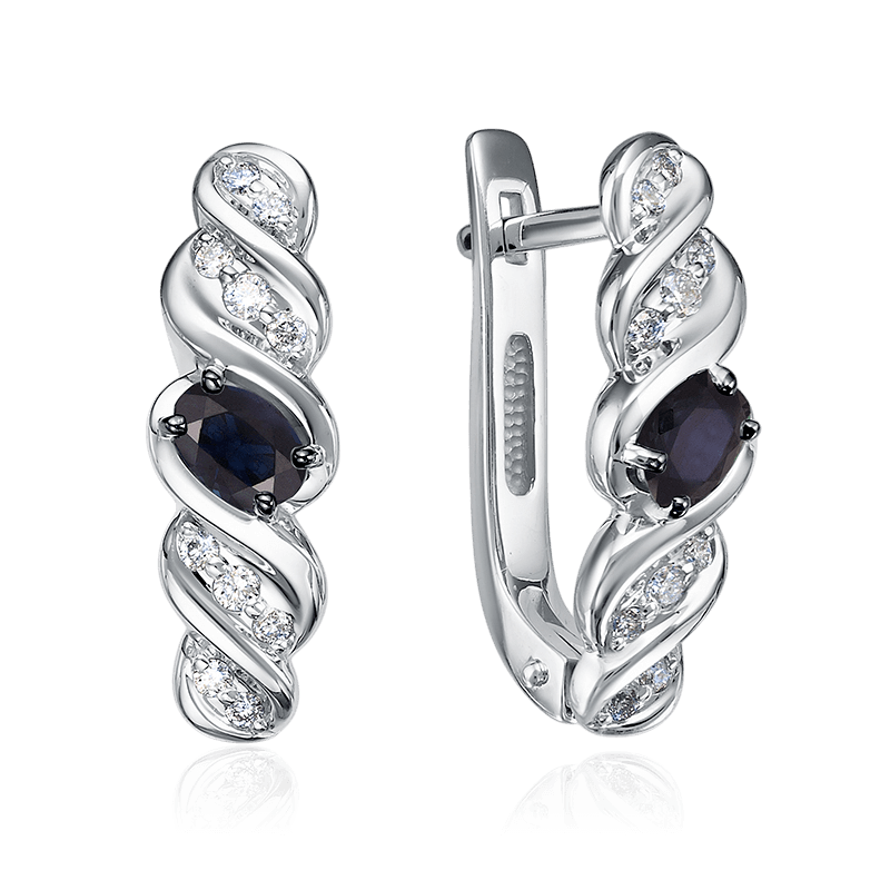 Серьги с сапфиром, бриллиантами из белого золота 585 пробы (арт. 125601)