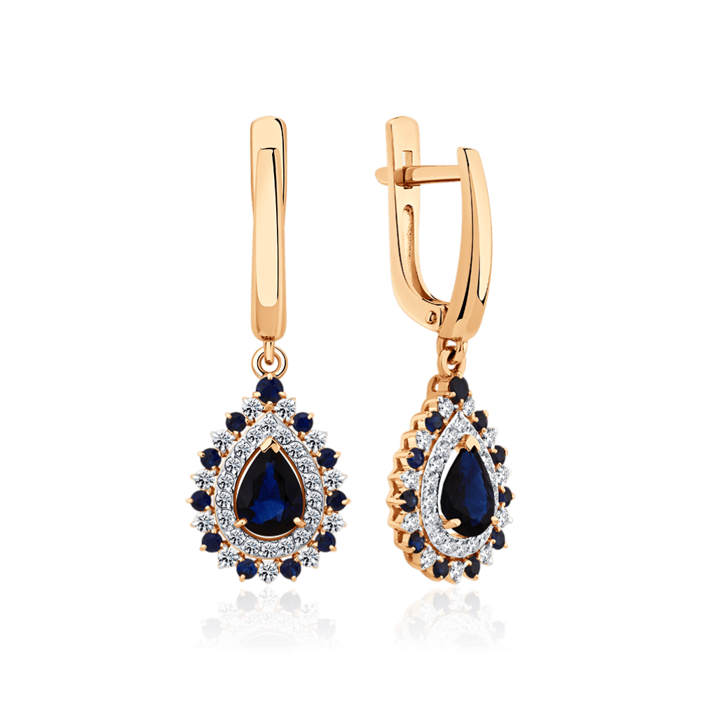Серьги с сапфиром, бриллиантами из красного золота 585 пробы (арт. 128540)