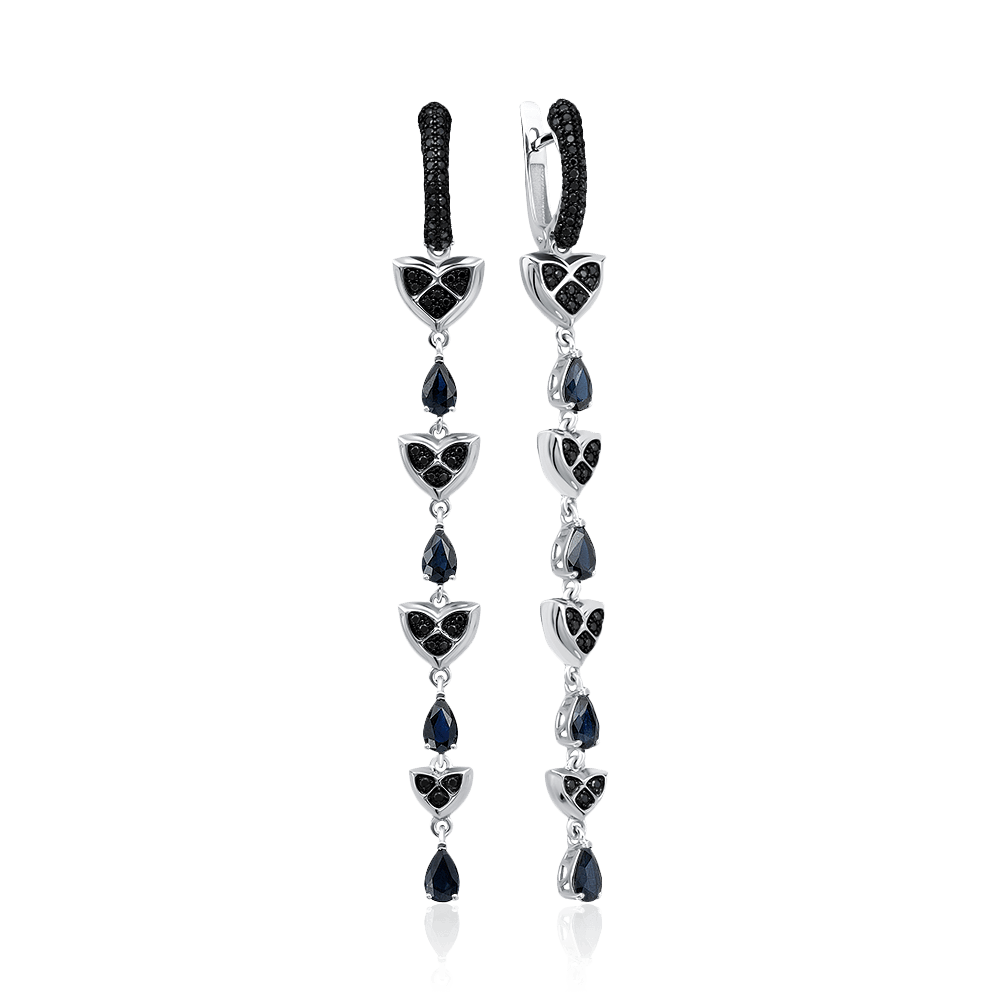 Серьги с сапфиром, бриллиантами из белого золота 585 пробы (арт. 91201)
