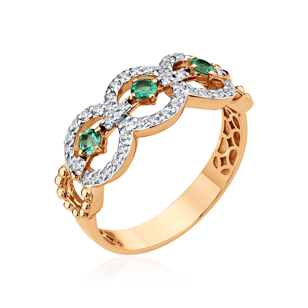 Кольцо с изумрудом, бриллиантами из красного золота 585 пробы, фото № 1