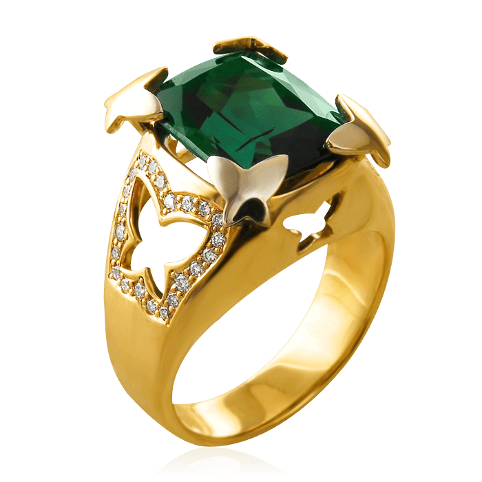 Кольцо с турмалином, бриллиантами из желтого золота 750 пробы (арт. 39311)