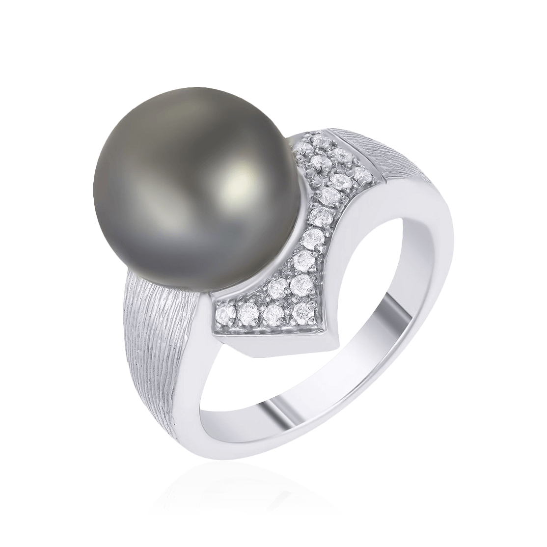 Кольцо с бриллиантами, жемчугом из белого золота 585 пробы (арт. 98986)