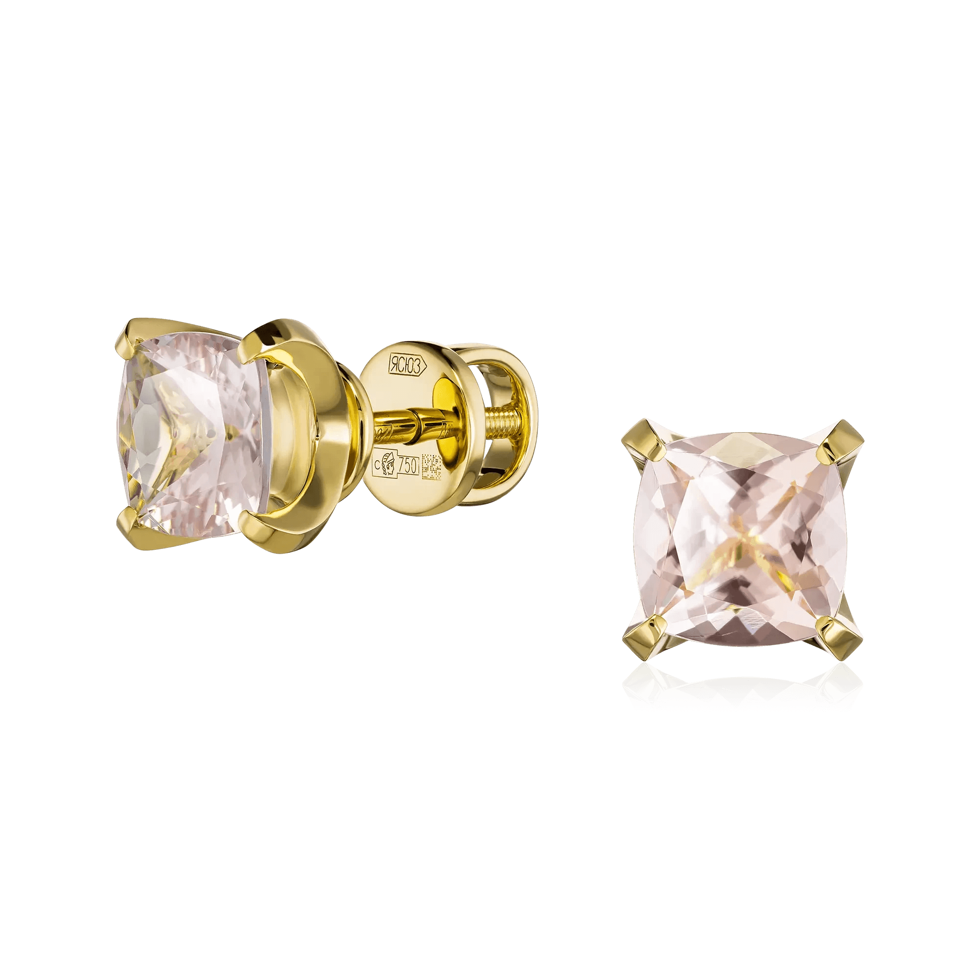 Серьги с морганитом из желтого золота 750 пробы (арт. 127298)