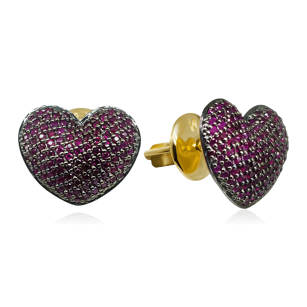 Серьги Сердце с рубином из желтого золота 585 пробы (арт. 88452)