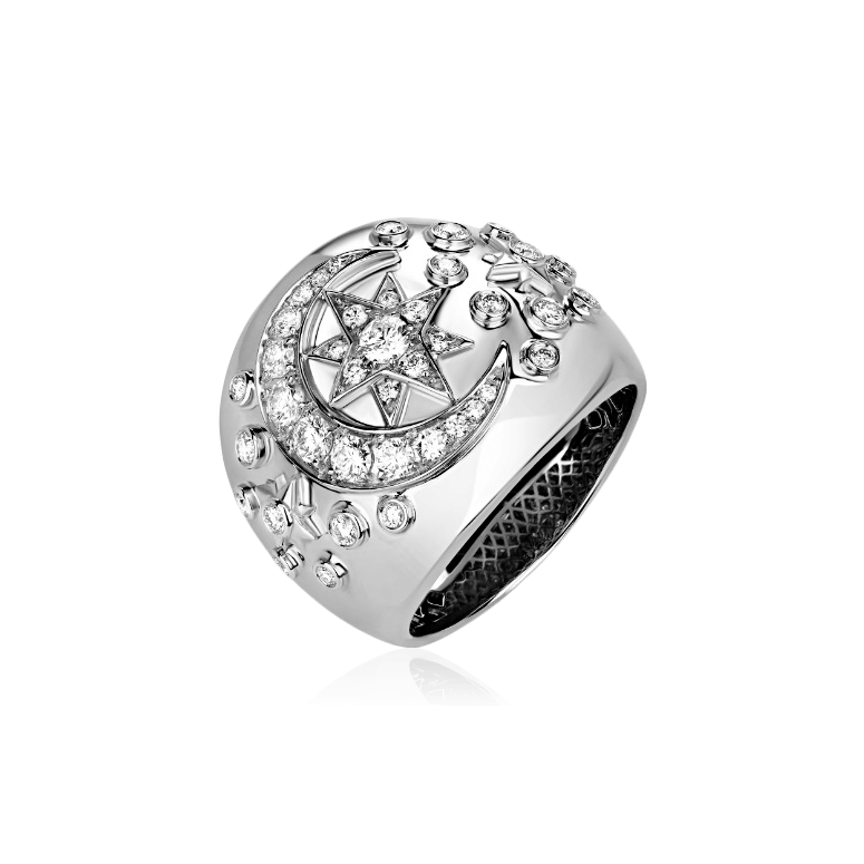 Кольцо Звезда с бриллиантами из белого золота 750 пробы, фото № 1