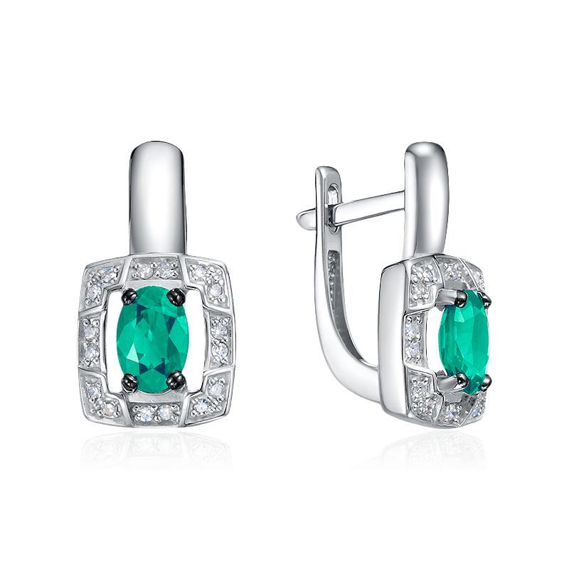 Серьги с бриллиантами, изумрудом из белого золота 585 пробы, фото № 1