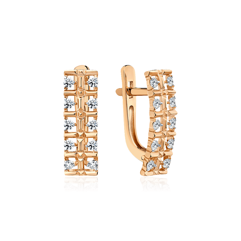 Серьги с бриллиантами из красного золота 585 пробы, фото № 1
