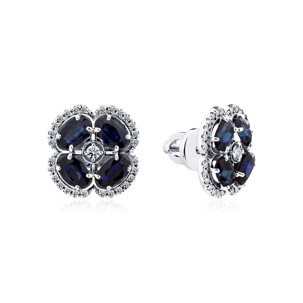 Серьги с сапфиром, бриллиантами из белого золота 585 пробы (арт. 103384)
