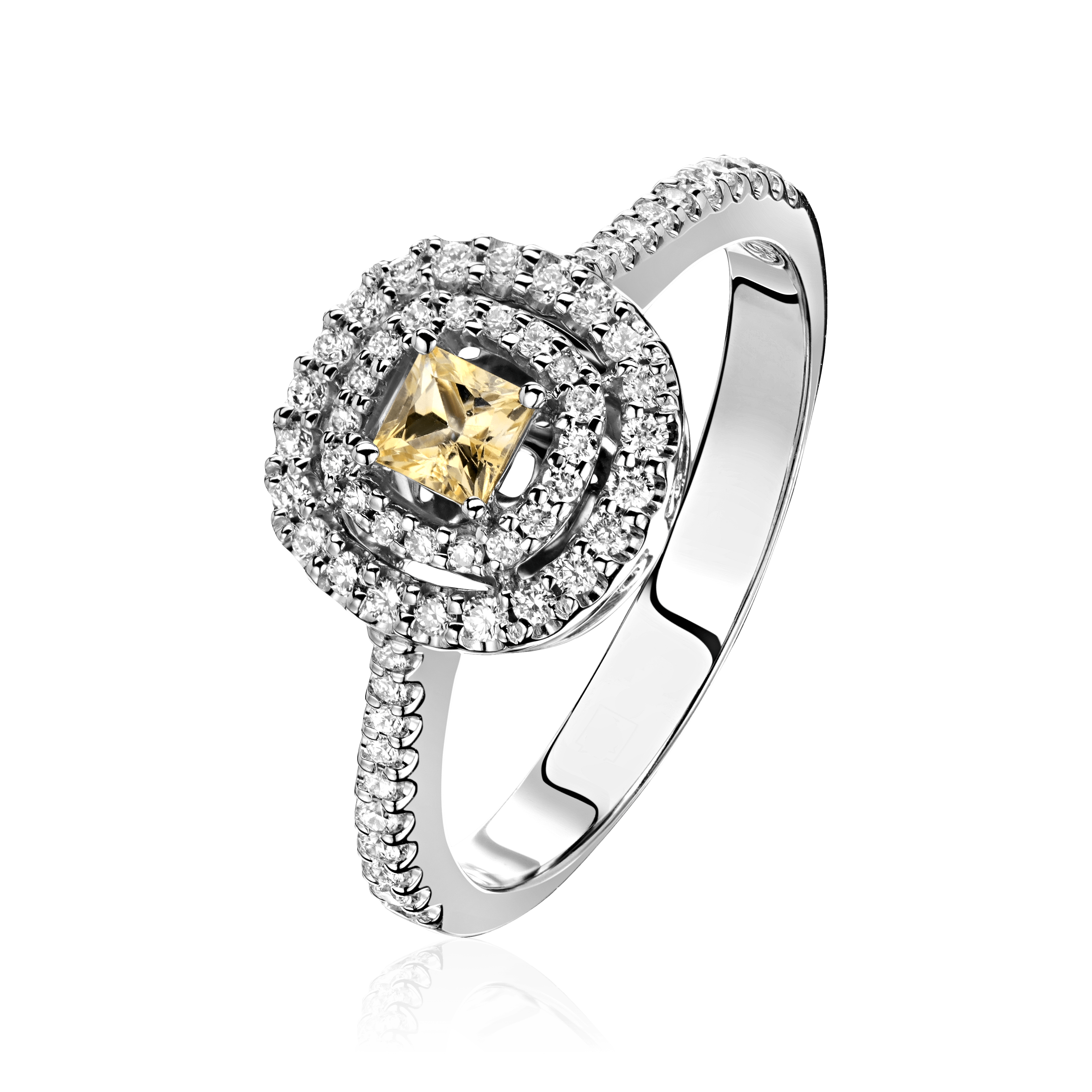 Кольцо с цветными сапфирами, бриллиантами из белого золота 585 пробы (арт. 92345)