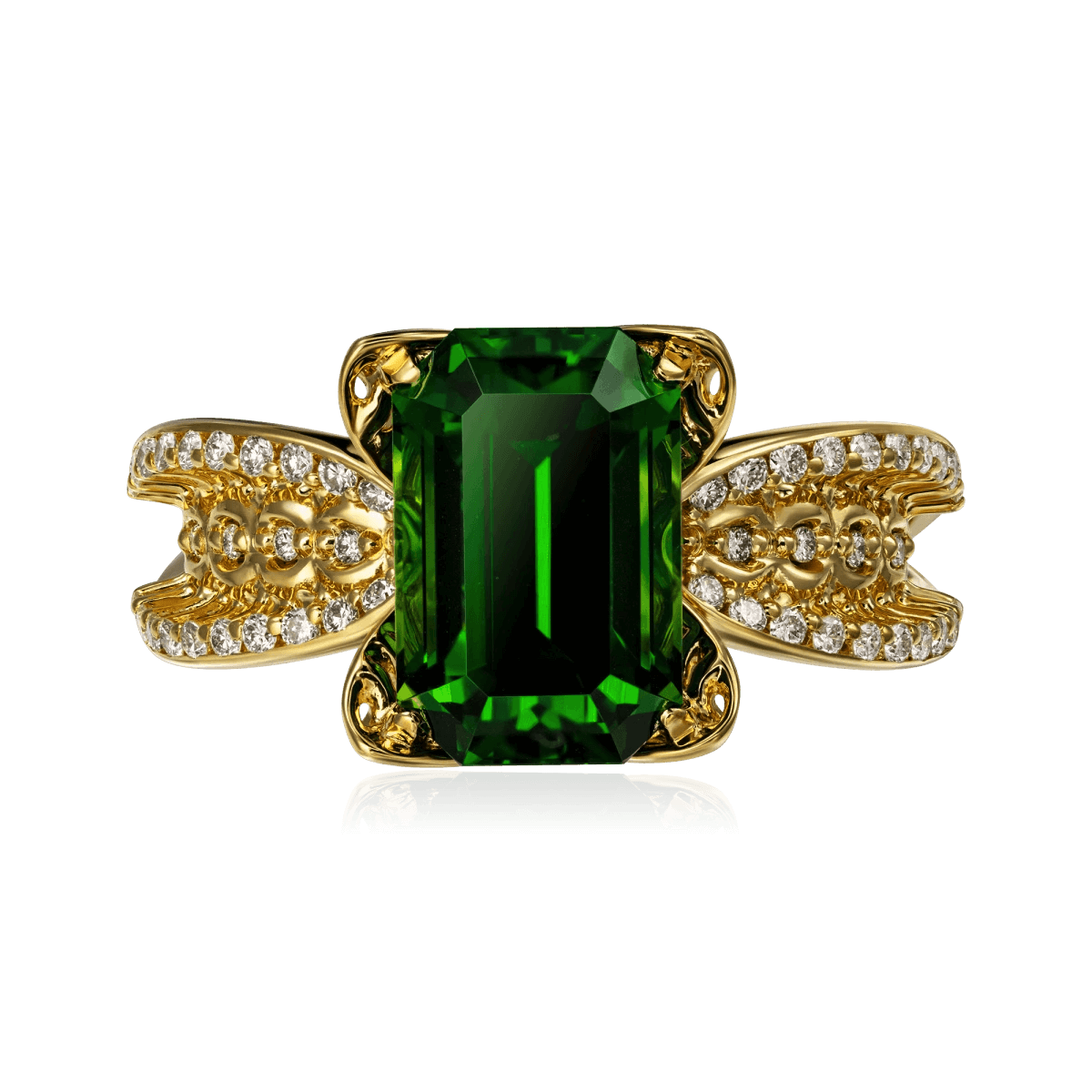 Кольцо с хромтурмалином, бриллиантами из желтого золота 750 пробы, фото № 3