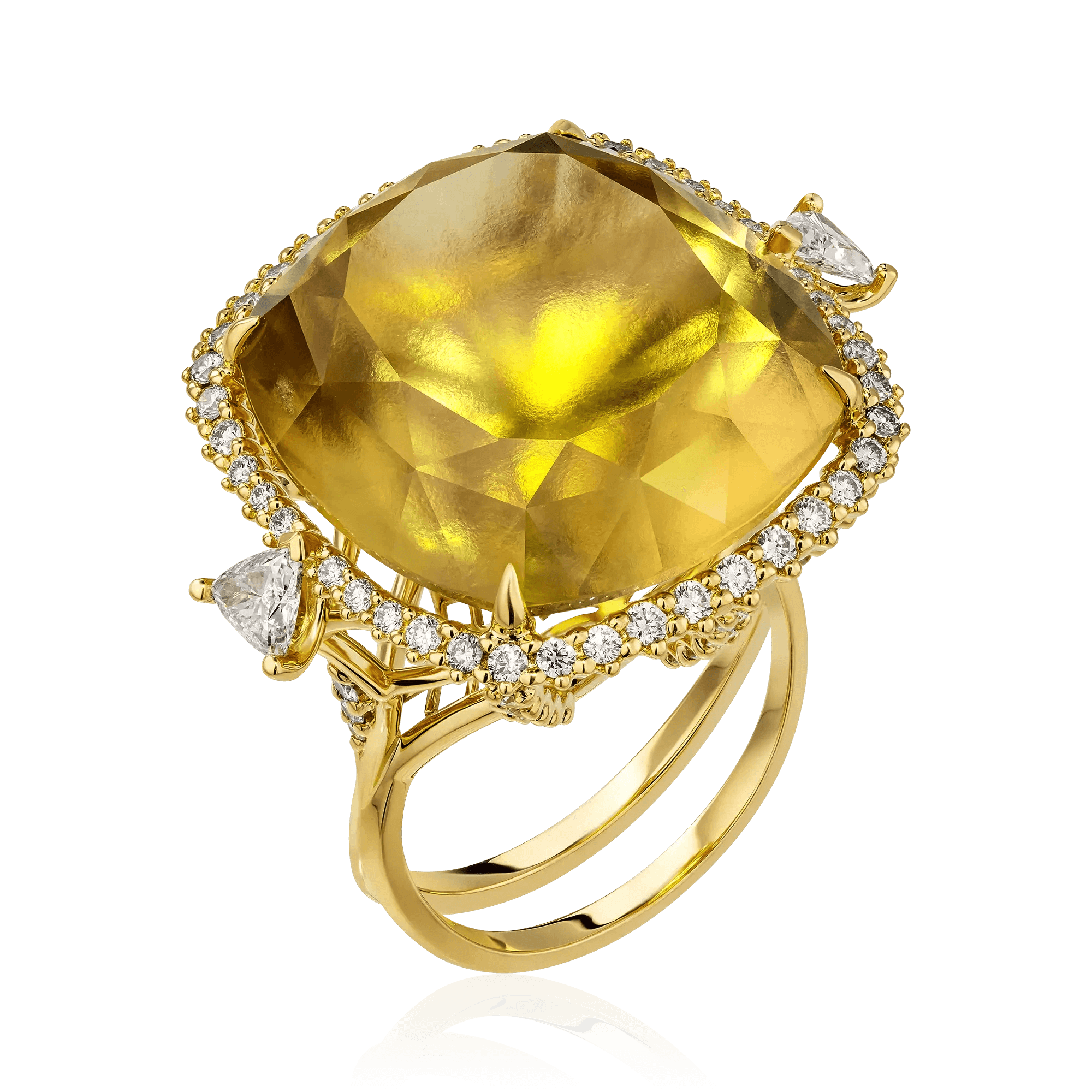 Кольцо с гессонитом, бриллиантами из желтого золота 750 пробы, фото № 1