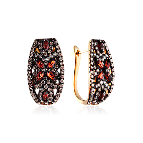 Серьги с гранатом, бриллиантами из красного золота 585 пробы (арт. 45946)