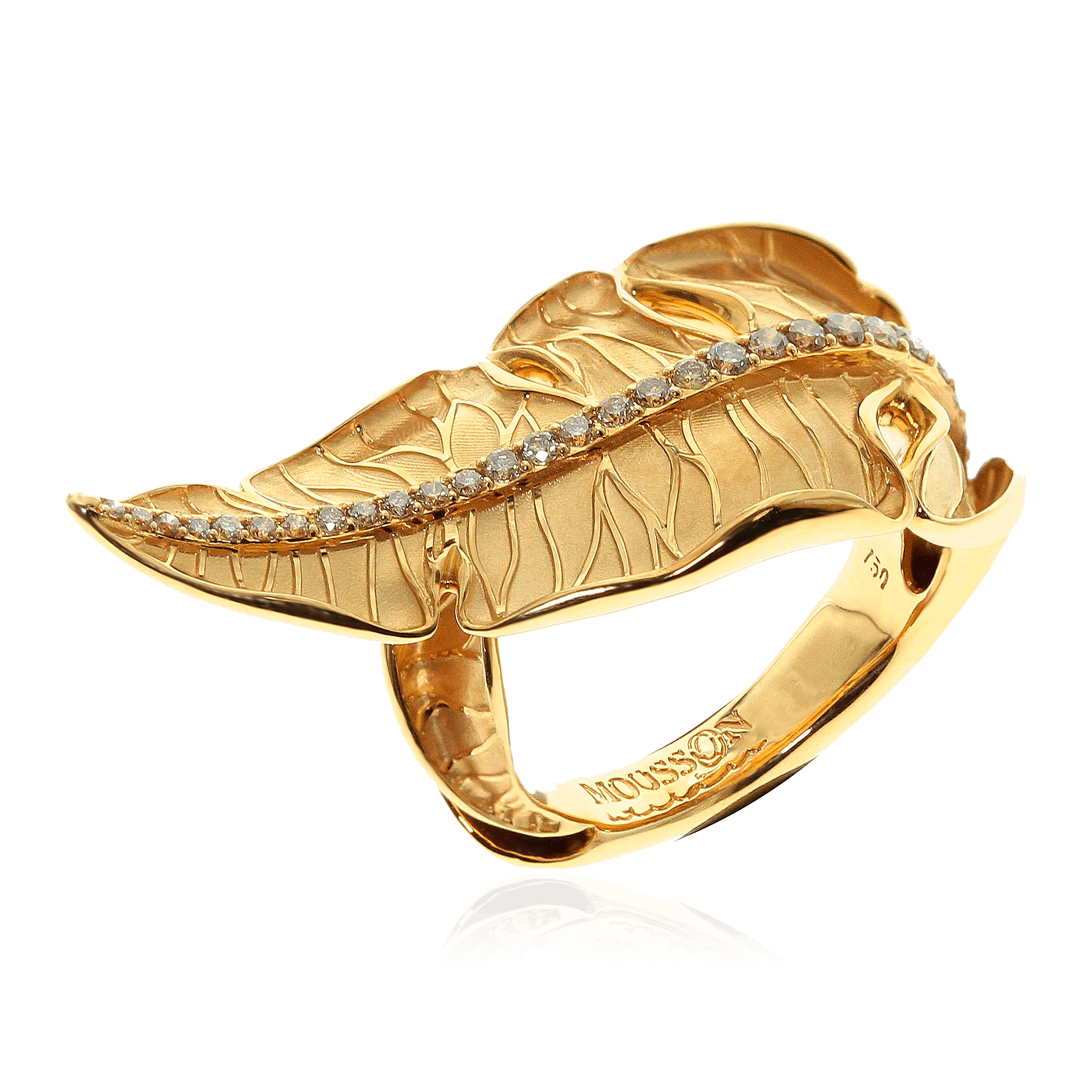 Кольцо Лист с бриллиантами в комбинированном золоте 750, фото № 1