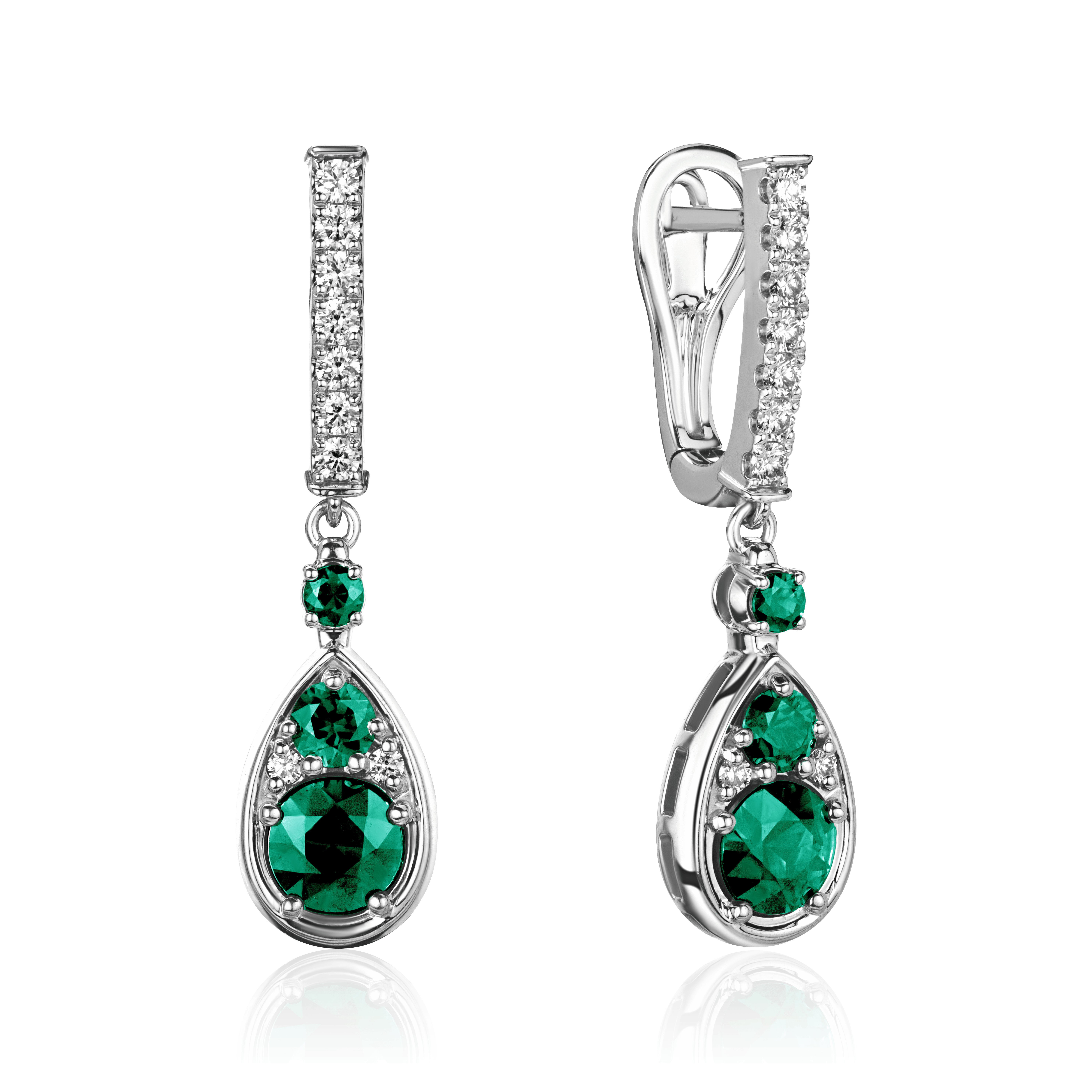 Серьги с изумрудом, бриллиантами из белого золота 585 пробы, фото № 1