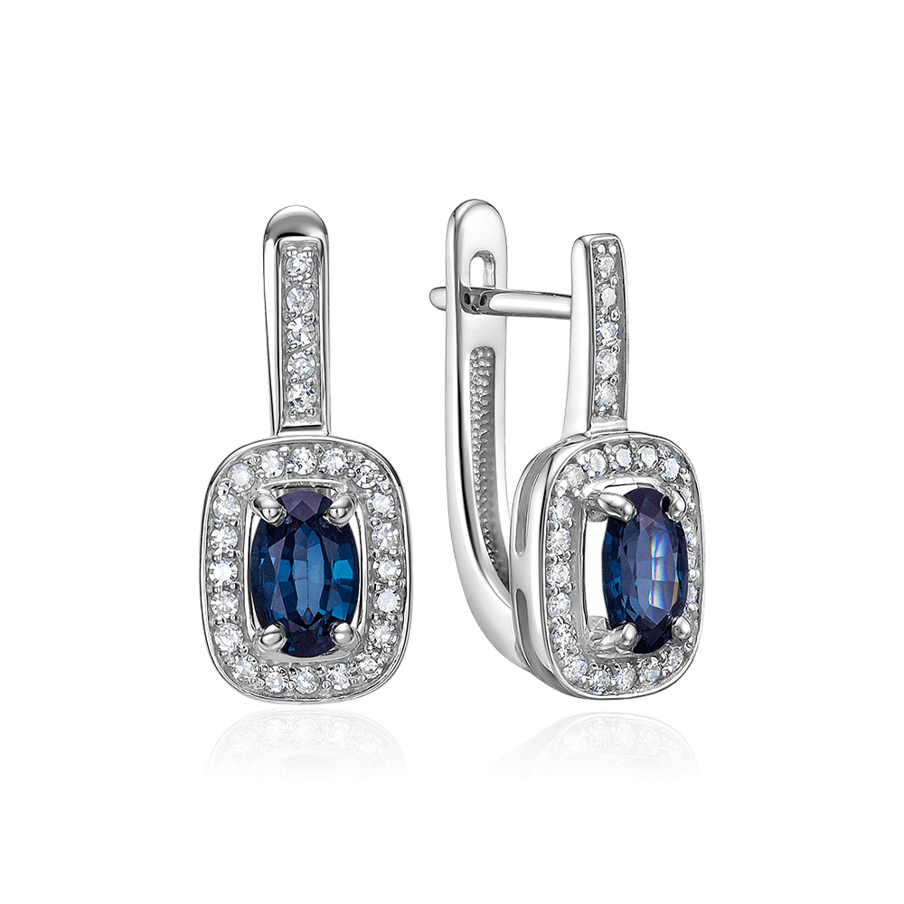 Серьги с сапфиром, бриллиантами из белого золота 585 пробы (арт. 129204)