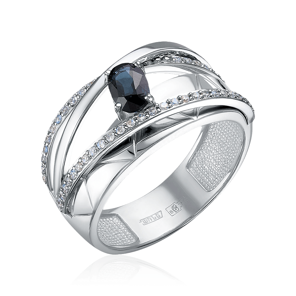 Кольцо с сапфиром, бриллиантами из белого золота 585 пробы (арт. 97614)