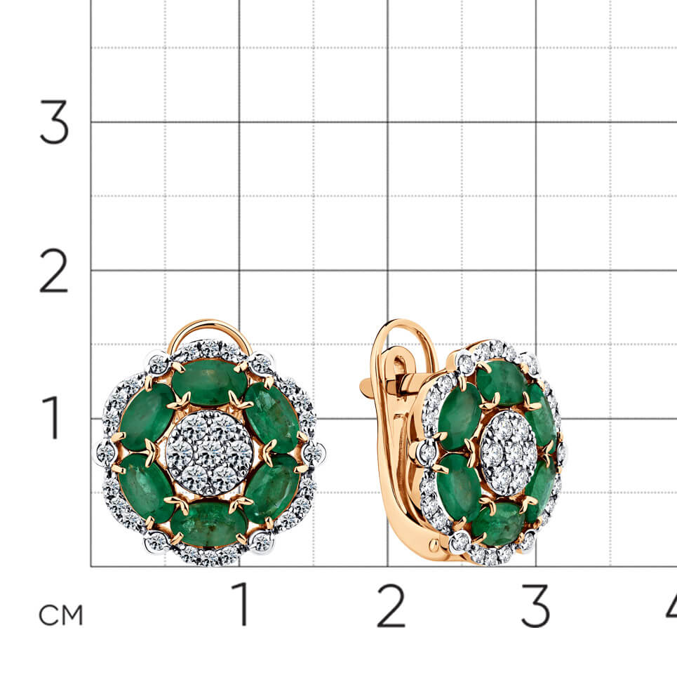 Серьги с изумрудом, бриллиантами из красного золота 585 пробы, фото № 2