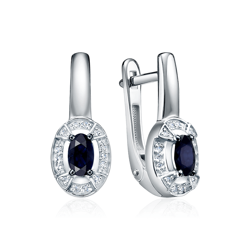 Серьги с сапфиром, бриллиантами из белого золота 585 пробы (арт. 125686)