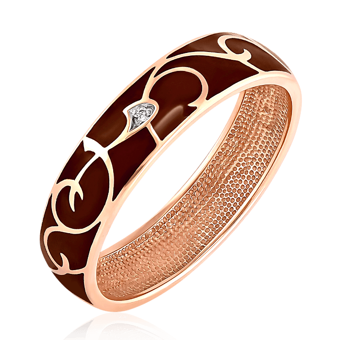 Обручальное кольцо с бриллиантами из красного золота 585 пробы, фото № 1
