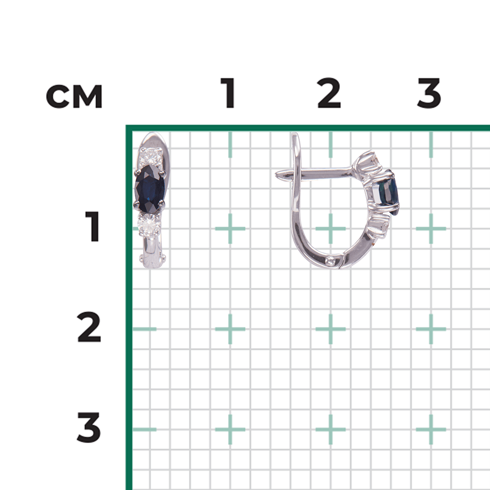 Серьги с сапфиром, бриллиантами из белого золота 585 пробы, фото № 3
