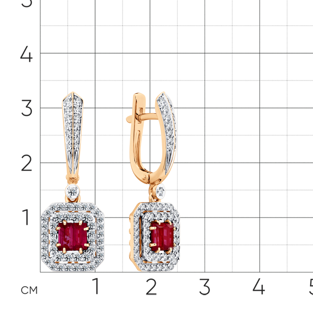 Серьги с рубином, бриллиантами из красного золота 585 пробы, фото № 2