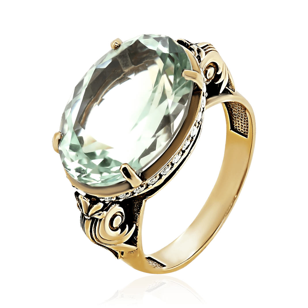 Кольцо с бриллиантами, празиолитом из желтого золота 585 пробы (арт. 104050)