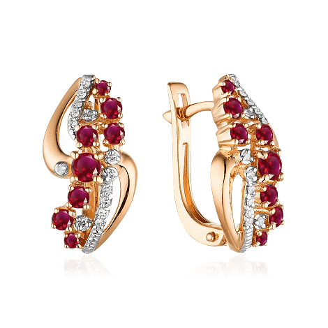 Серьги с рубином, бриллиантами из красного золота 585 пробы, фото № 1