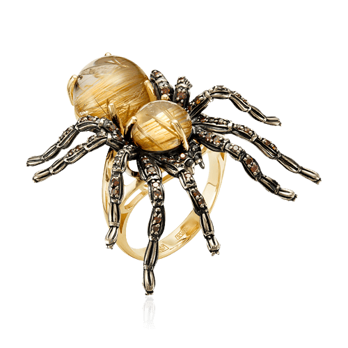 Кольцо Паук с кварцем, бриллиантами из желтого золота 585 пробы, фото № 1
