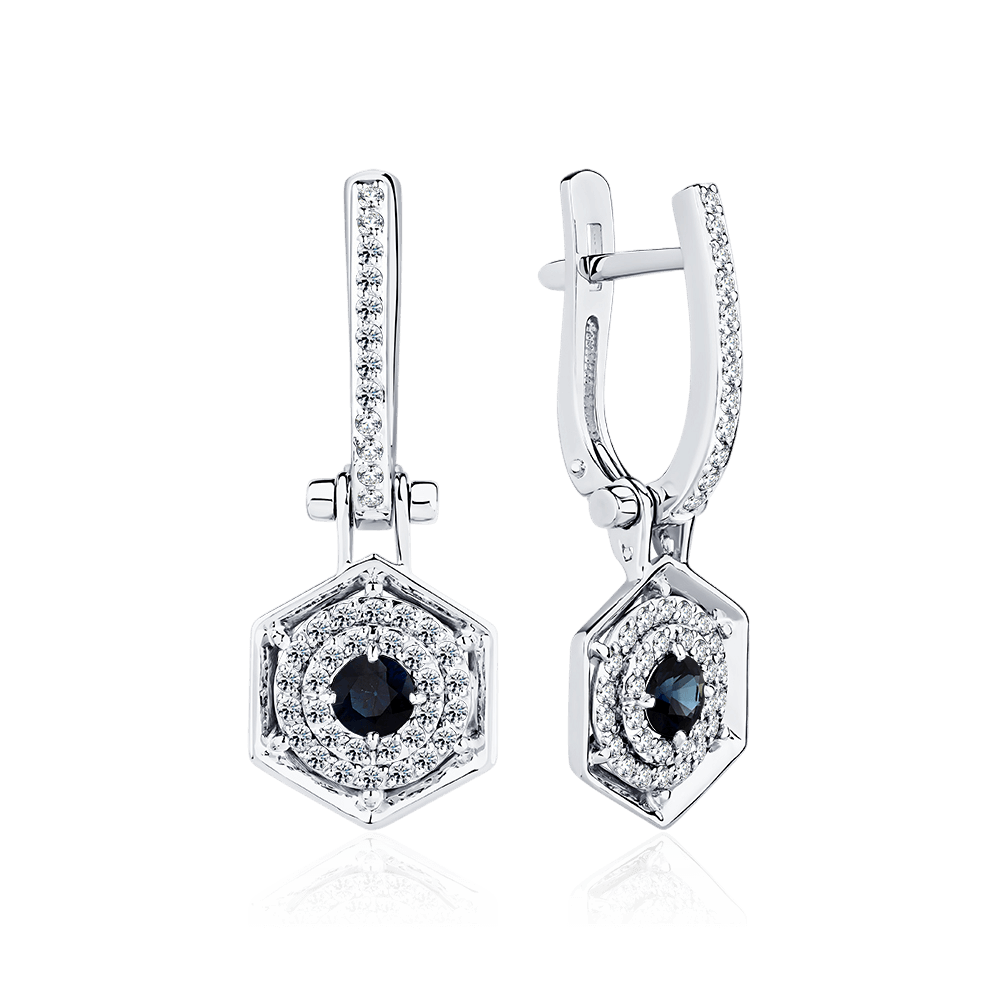 Серьги с сапфиром, бриллиантами из белого золота 585 пробы (арт. 126358)