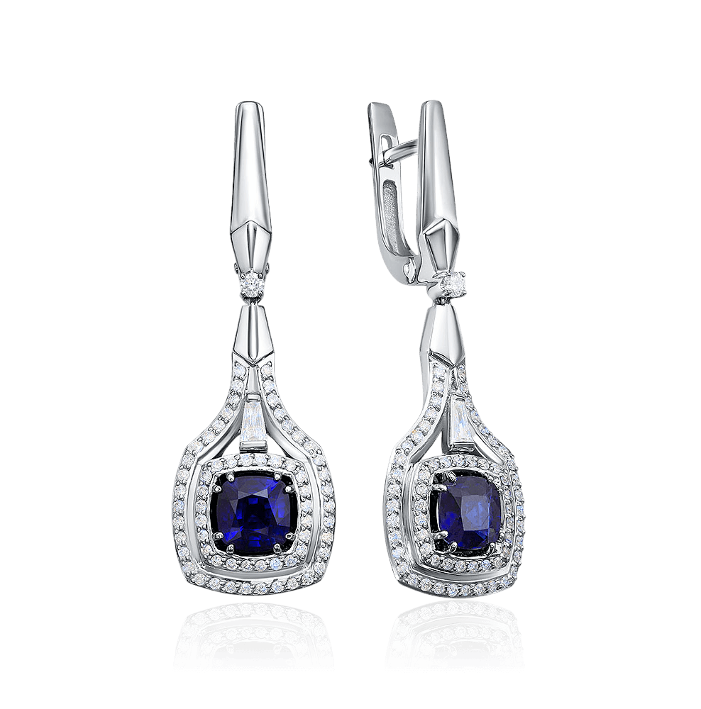 Серьги с сапфиром, бриллиантами из белого золота 585 пробы (арт. 128085)