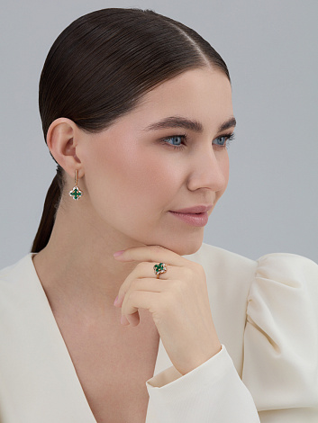 Серьги с бриллиантами, изумрудом из красного золота 585 пробы, фото № 3