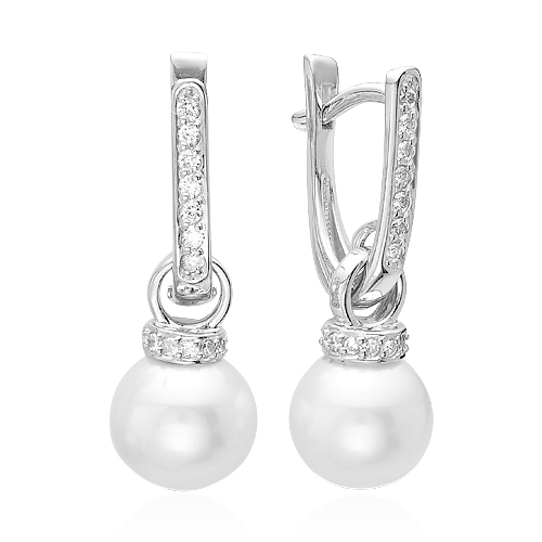 Серьги с бриллиантами, жемчугом из белого золота 585 пробы, фото № 1