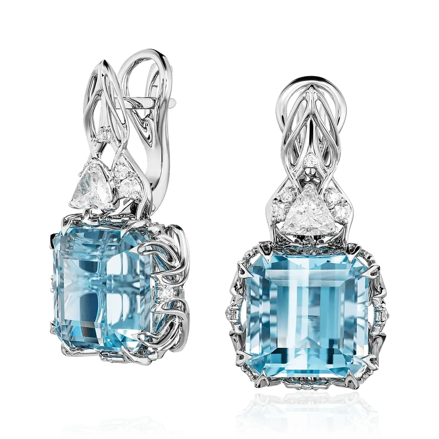 Серьги с аквамарином, бриллиантами из белого золота 750 пробы, фото № 1