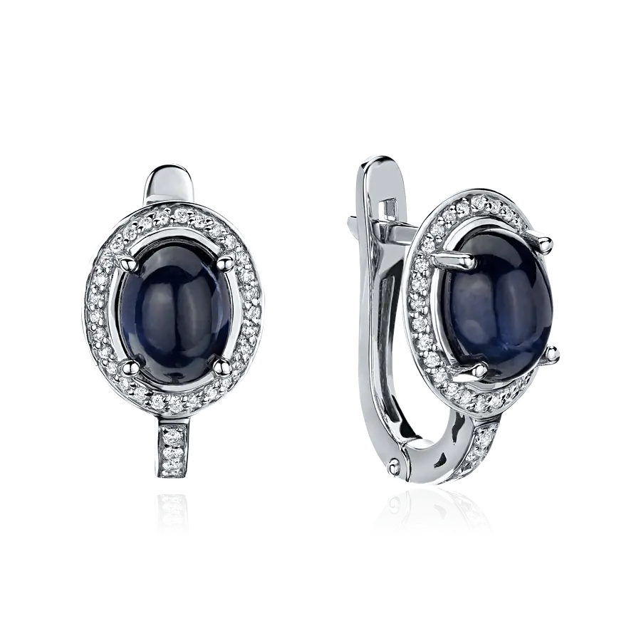 Серьги с сапфиром, бриллиантами из белого золота 750 пробы, фото № 1