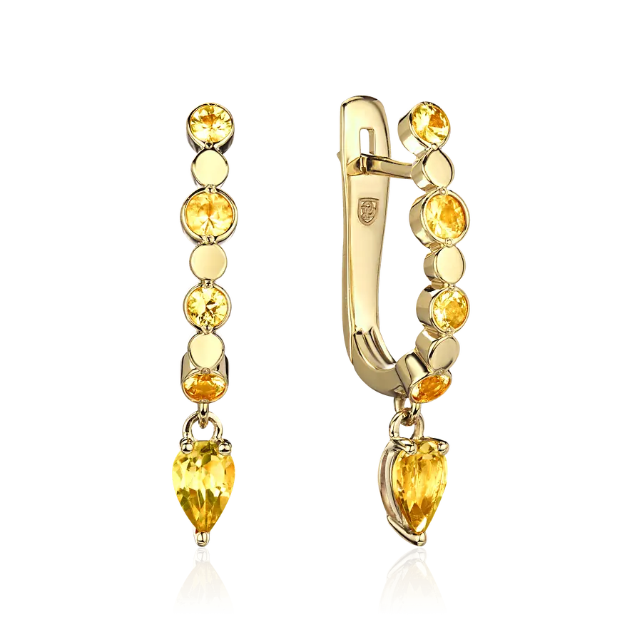 Серьги с сапфиром, цитрином из желтого золота 585 пробы, фото № 1