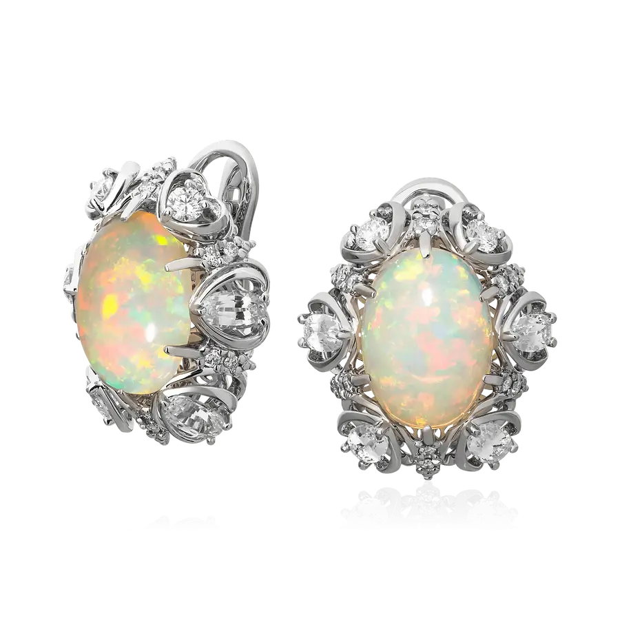 Серьги с опалом, сапфирами, бриллиантами из белого золота 585 пробы, фото № 1