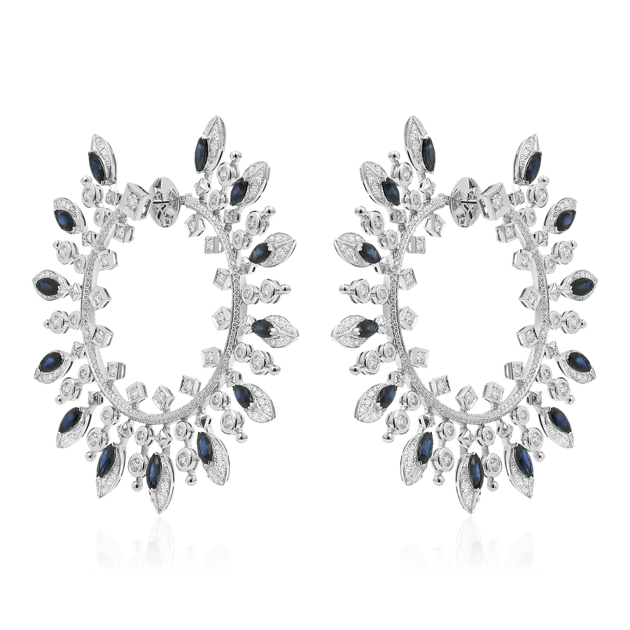 Серьги с сапфиром, бриллиантами из белого золота 750 пробы, фото № 4