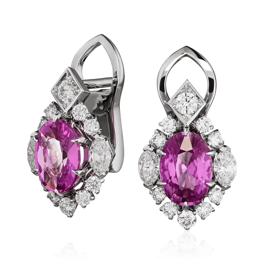 Серьги с сапфиром, бриллиантами из белого золота 750 пробы, фото № 1
