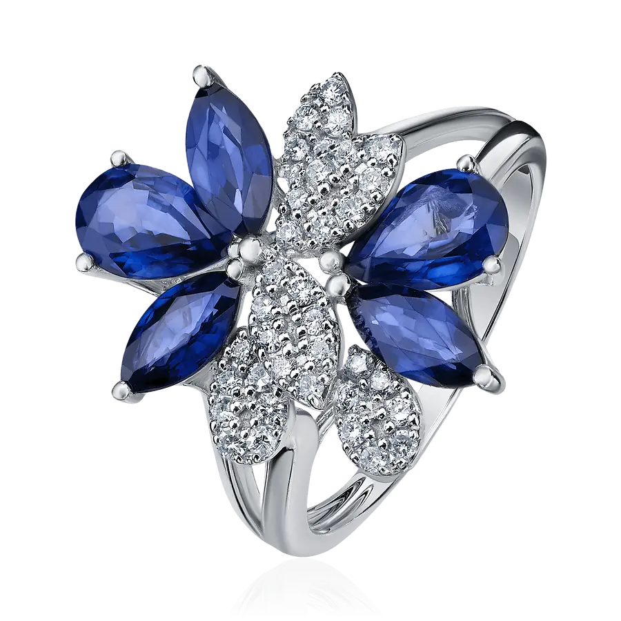 Кольцо с сапфиром из белого золота 585 пробы, фото № 1