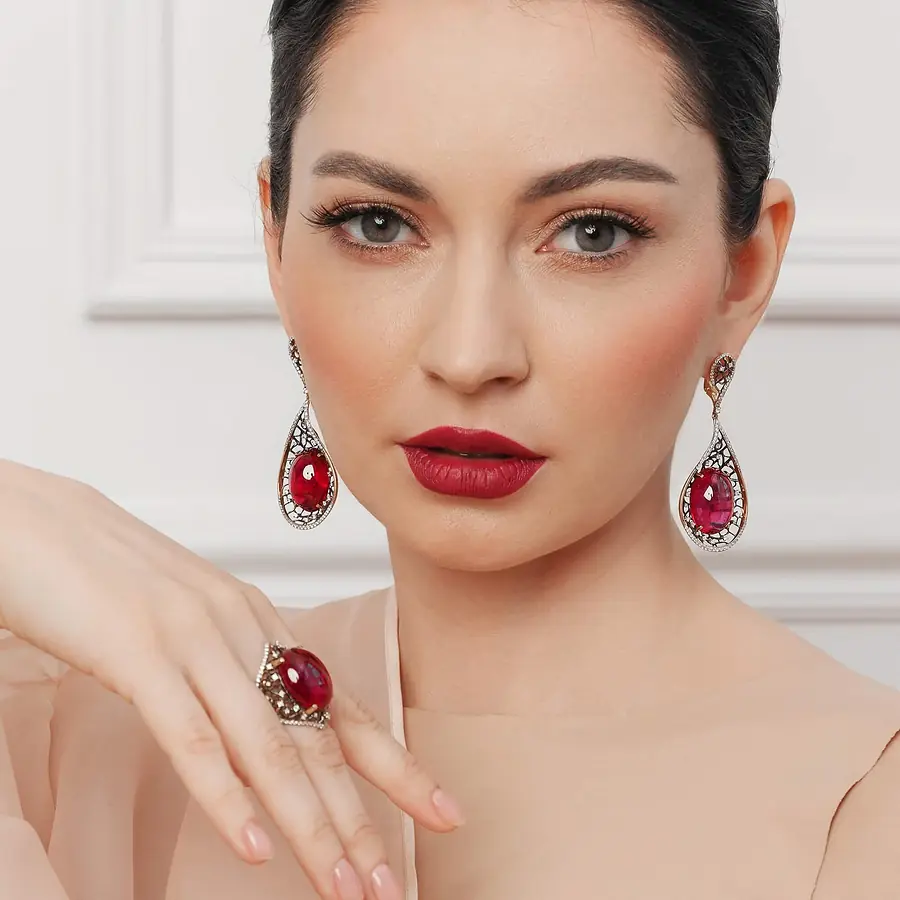 Серьги с турмалином, бриллиантами из желтого золота 750 пробы, фото № 3
