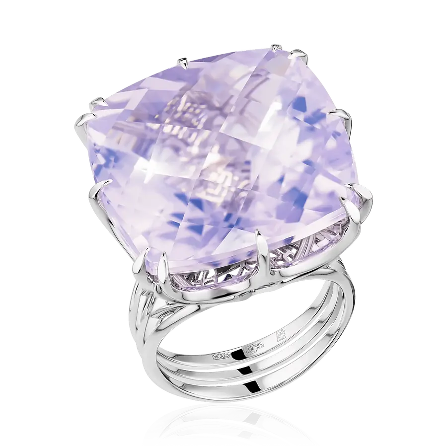 Кольцо с аметистом из белого золота 585 пробы, фото № 1
