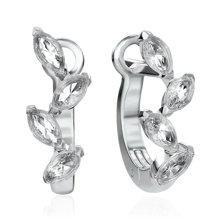 Серьги с изумрудом из белого золота 585 пробы, фото № 1
